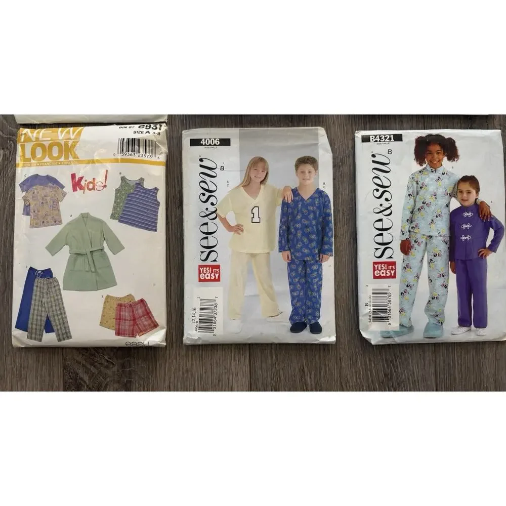 Lot of 9 Children’s Kids Pajama Sleepwear Robe Sewing Patterns Assorted Sizes